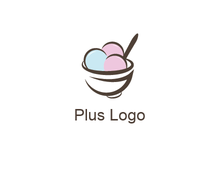 ice cream scoops with spoon in abstract bowl