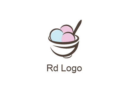 ice cream scoops with spoon in abstract bowl