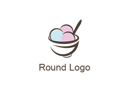 ice cream scoops with spoon in abstract bowl