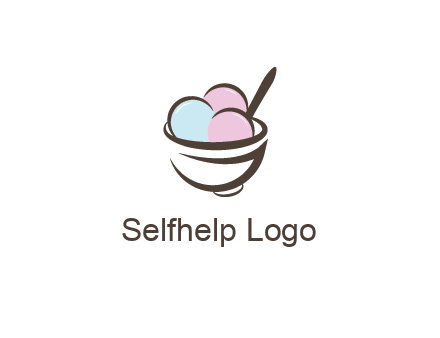 ice cream scoops with spoon in abstract bowl