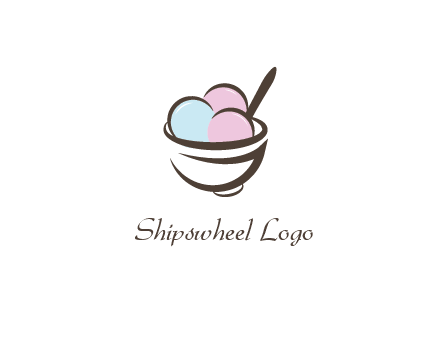 ice cream scoops with spoon in abstract bowl
