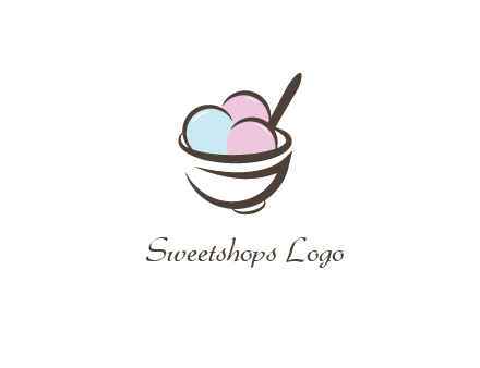 ice cream scoops with spoon in abstract bowl