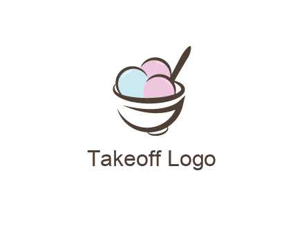 ice cream scoops with spoon in abstract bowl