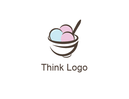 ice cream scoops with spoon in abstract bowl