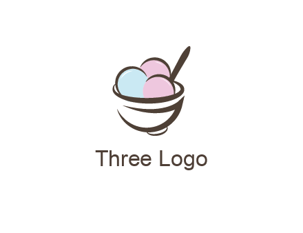 ice cream scoops with spoon in abstract bowl