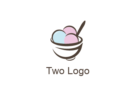 ice cream scoops with spoon in abstract bowl