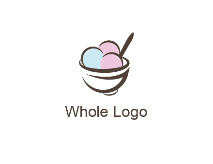 ice cream scoops with spoon in abstract bowl
