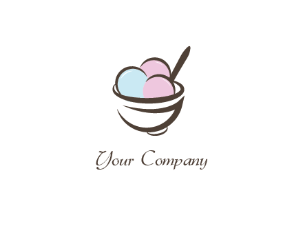 ice cream scoops with spoon in abstract bowl