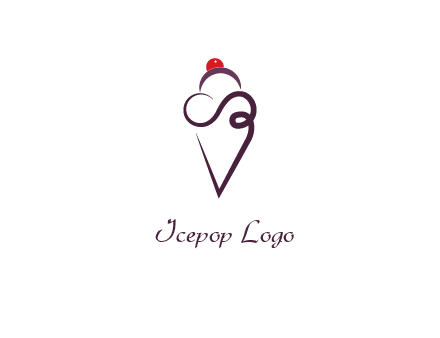 abstract line art ice cream with cherry on top