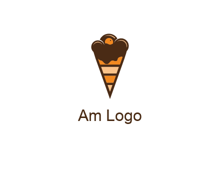 chocolate ice cream with striped cone