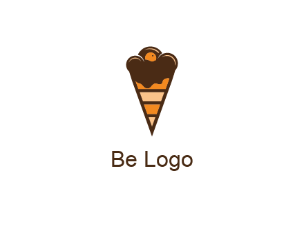 chocolate ice cream with striped cone