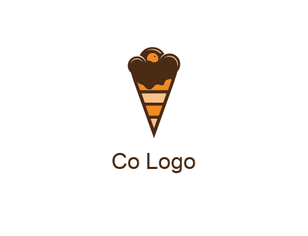 chocolate ice cream with striped cone