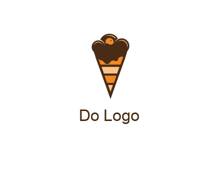 chocolate ice cream with striped cone