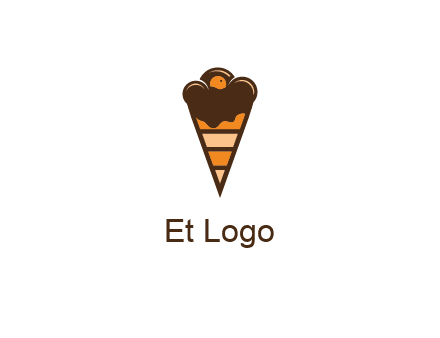 chocolate ice cream with striped cone