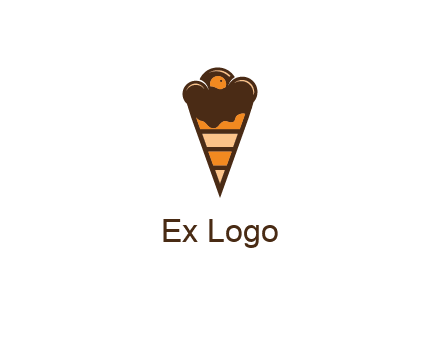 chocolate ice cream with striped cone