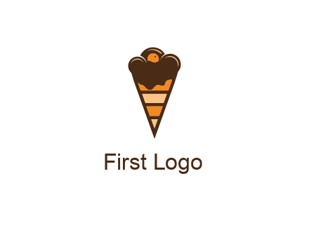 chocolate ice cream with striped cone