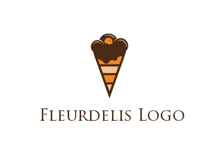 chocolate ice cream with striped cone