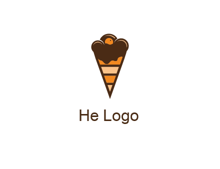 chocolate ice cream with striped cone