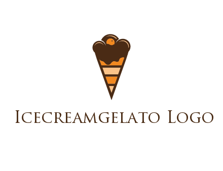 chocolate ice cream with striped cone