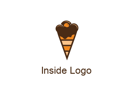 chocolate ice cream with striped cone