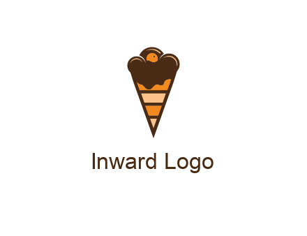 chocolate ice cream with striped cone