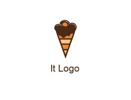 chocolate ice cream with striped cone