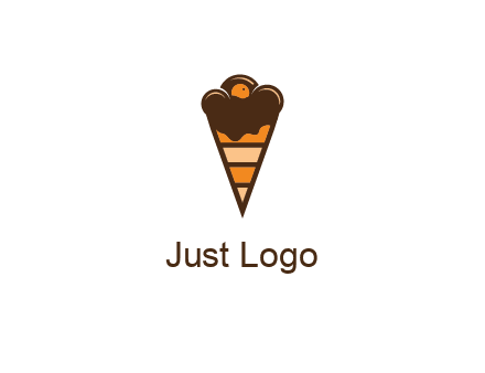 chocolate ice cream with striped cone