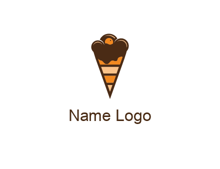 chocolate ice cream with striped cone