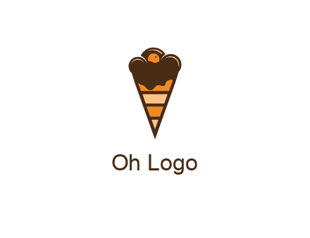 chocolate ice cream with striped cone