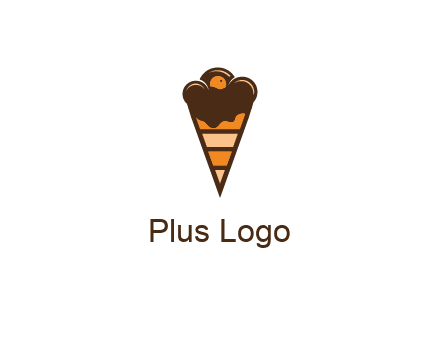 chocolate ice cream with striped cone