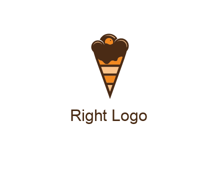 chocolate ice cream with striped cone