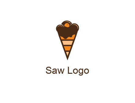 chocolate ice cream with striped cone