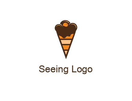 chocolate ice cream with striped cone