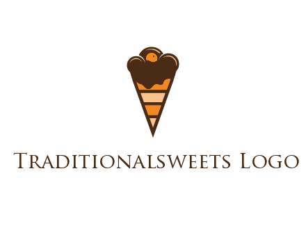chocolate ice cream with striped cone