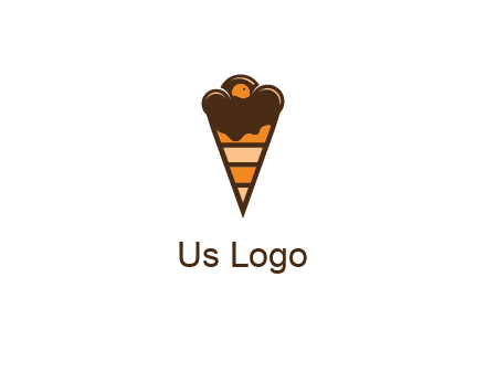 chocolate ice cream with striped cone