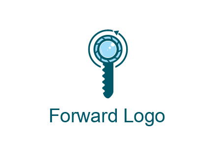 camera lens in key with round arrow