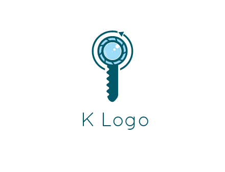 camera lens in key with round arrow
