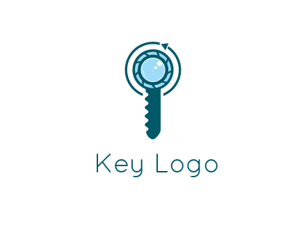 camera lens in key with round arrow