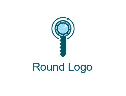 camera lens in key with round arrow