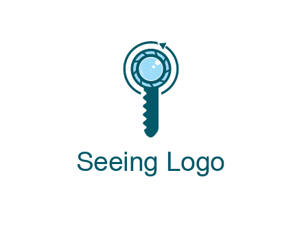 camera lens in key with round arrow