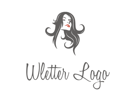 head of woman with long hair beauty logo icon