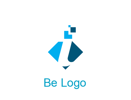 swoosh in rhombus with pixels forming letter I