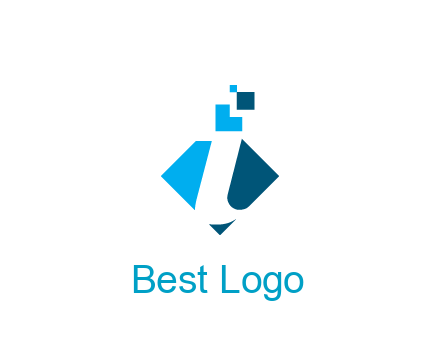 swoosh in rhombus with pixels forming letter I