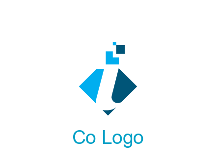 swoosh in rhombus with pixels forming letter I