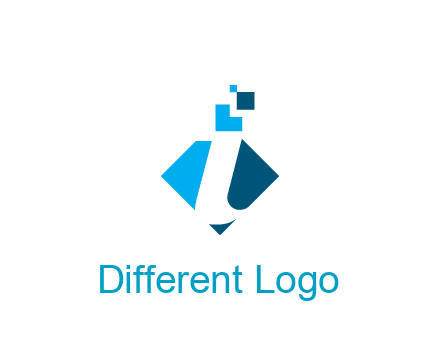 swoosh in rhombus with pixels forming letter I