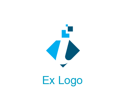 swoosh in rhombus with pixels forming letter I