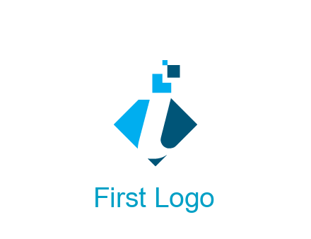 swoosh in rhombus with pixels forming letter I
