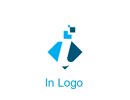 swoosh in rhombus with pixels forming letter I