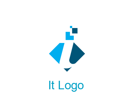 swoosh in rhombus with pixels forming letter I