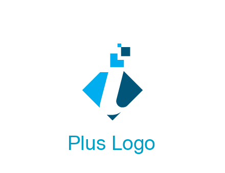 swoosh in rhombus with pixels forming letter I